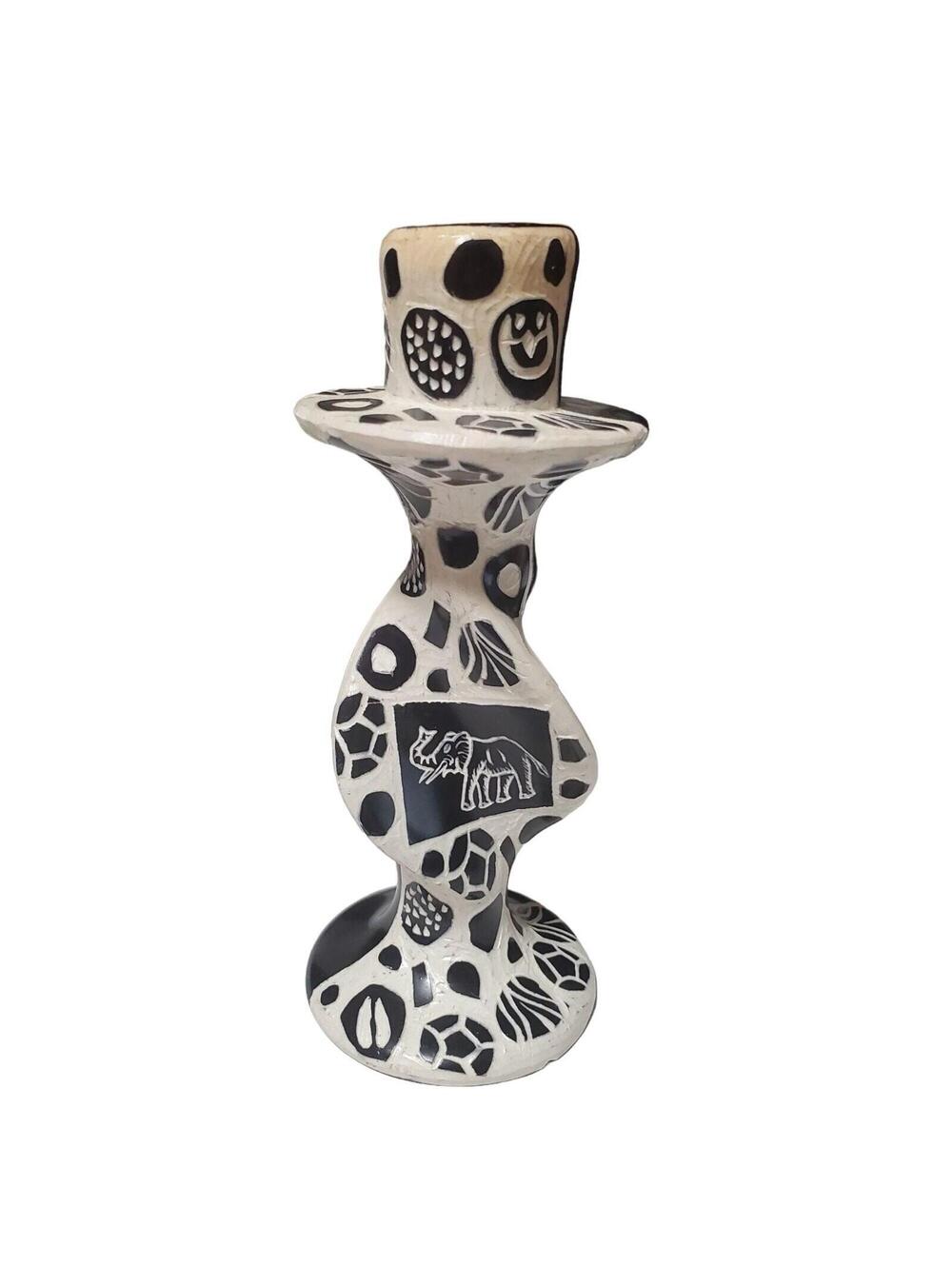 Earthbound Trading Co Ceramic Swirl Candlestick Elephant Lion Paw Made In Kenya
